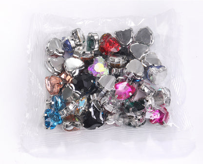 Heart Crystal Claw Rhinestones with Holes - Glass Hand-Sewn Wedding Dress Event Accessories