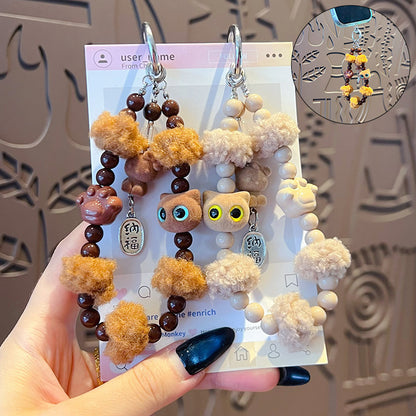 Original handmade DIY flocked cat beaded mobile phone chain keychain bag small pendant mobile phone case charm accessories