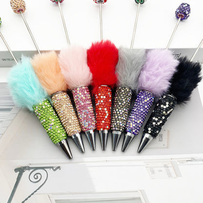 AB diamond ballpoint pen diy multi-color heavy work full diamond pen plush hairball beaded ballpoint pen spot wholesale