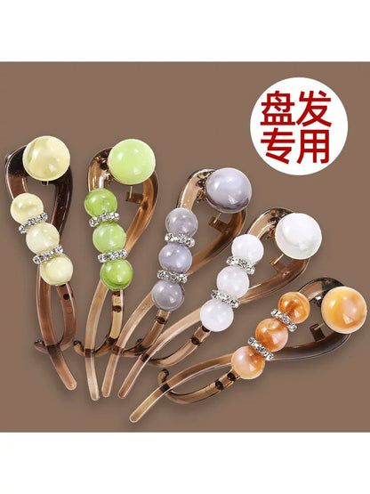 High-end and elegant beaded twisted clip, rhinestone hair clip for women, no poking at the back of the head, updo claw clip, versatile flat-head clip