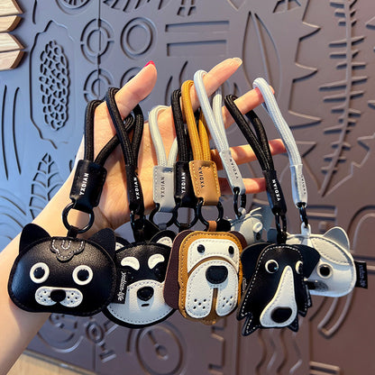 Creative PU leather Shiba Inu keychain doll pendant cute husky couple car keychain bag pendant