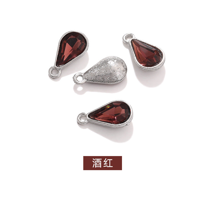 Zinc alloy pointed waterdrop pendant, crystal glass diamond DIY jewelry, earrings with diamond, single hanging glass waterdrop rhinestone