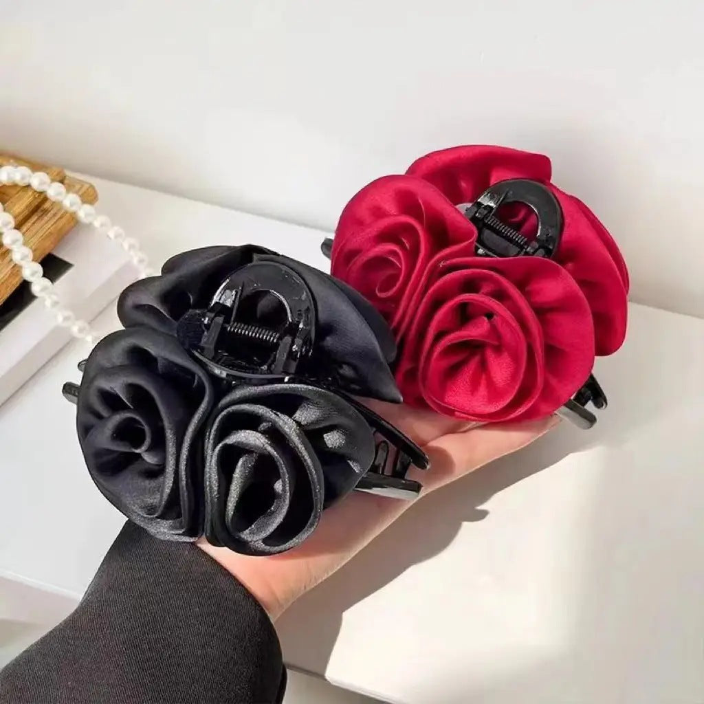 French retro satin rose grab clip women 2025 new hairpin elegant temperament versatile headgear broken hair bangs