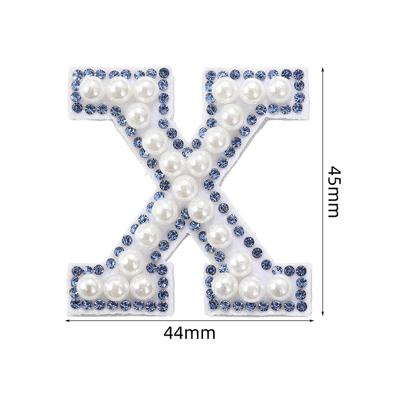 Blue diamond seamless adhesive 26 English letters for clothing and makeup bag decoration, non-woven fabric patch, adhesive backing