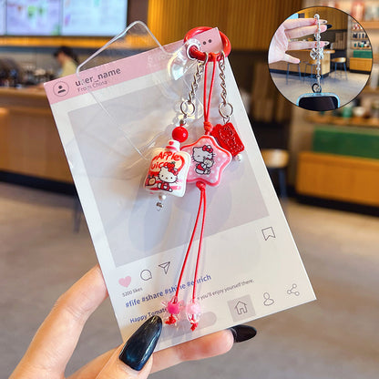 Creative DIY Hello Kitty Beaded Mobile Phone Chain Keychain Pendant Car Key Chain MIU Series Bag Charm Accessories