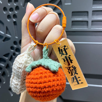 Creative plush weaving good things happen keychain small pendant cartoon crochet persimmon bag bag keychain small gifts