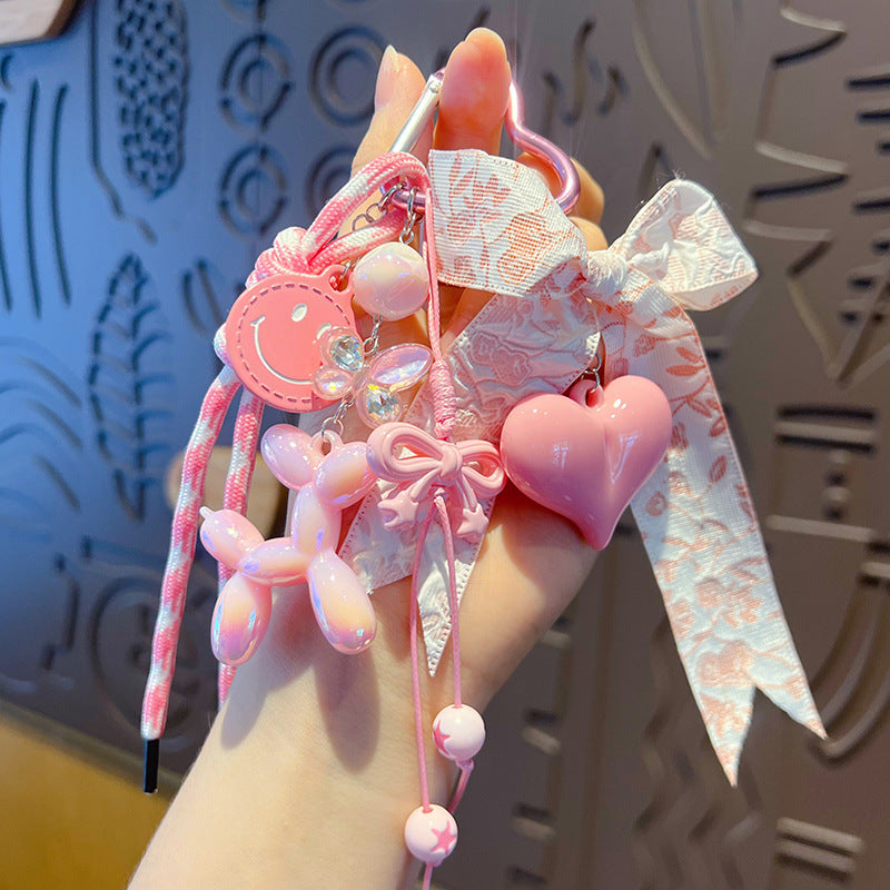 Handmade DIY pink bracelet keychain small pendant creative simple miu tie bag pendant beaded keychain accessories