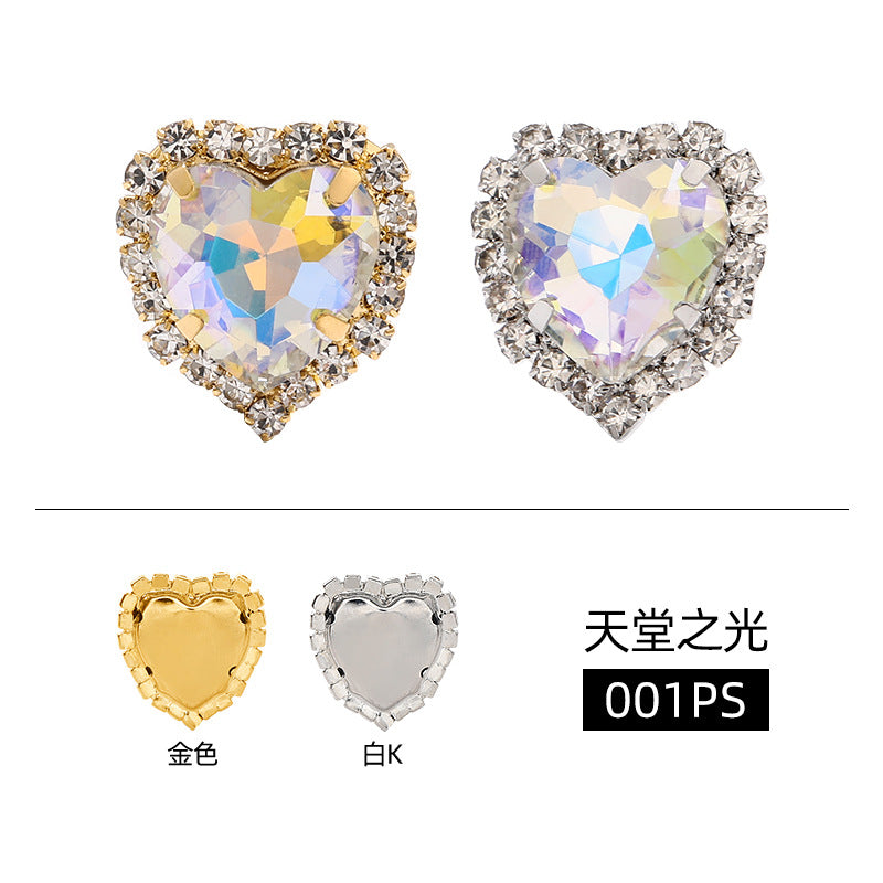 Heart crystal clasp electroplated peach heart trim crystal clasp crystal glass DIY hand-sewn rhinestone wedding dress clothing, shoes, bags