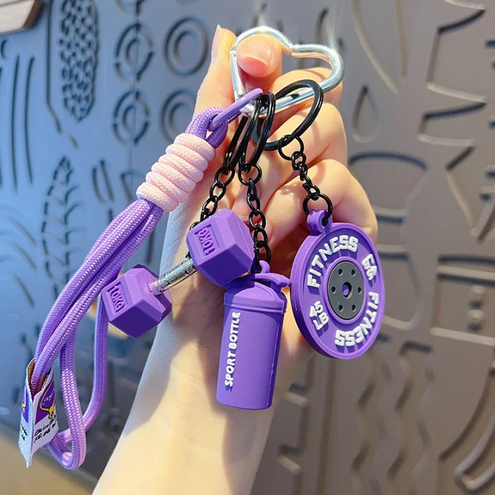 Creative DIY Sports Style Fitness Barbell Keychain Pendant Female Couple Miu Series Bag Pendant Keychain Accessories