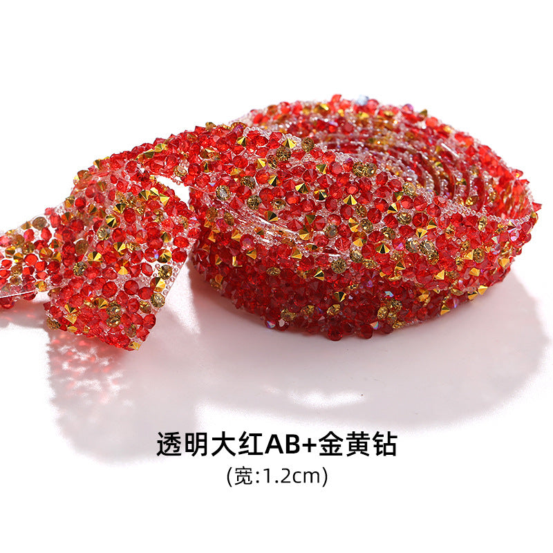 New colorful diamond strip, 1.2cm peel-off, instant adhesive gold resin diamond double-sided tape DIY shoe, bag, headband, accessories