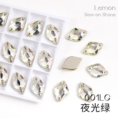 Xichuan New K9 Lemon Flat Buckle Flat Bottom Double-Hole Beveled Glass Hand-Sewn Diamond Clothing DIY Accessories