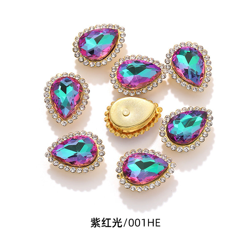 Double-layer waterdrop sunflower flower flower plate diamond buckle, hand-stitched rhinestone, thickened gold holder, glass diamond, clothing, shoes, bags, DIY accessories