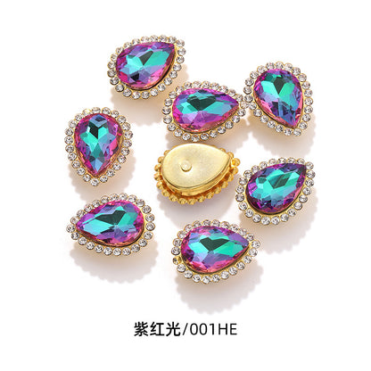 Double-layer waterdrop sunflower flower flower plate diamond buckle, hand-stitched rhinestone, thickened gold holder, glass diamond, clothing, shoes, bags, DIY accessories
