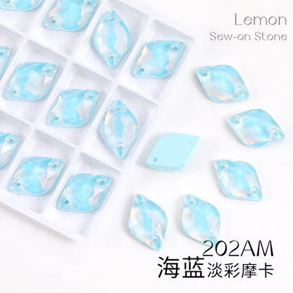 Xichuan New K9 Lemon Flat Buckle Flat Bottom Double-Hole Beveled Glass Hand-Sewn Diamond Clothing DIY Accessories