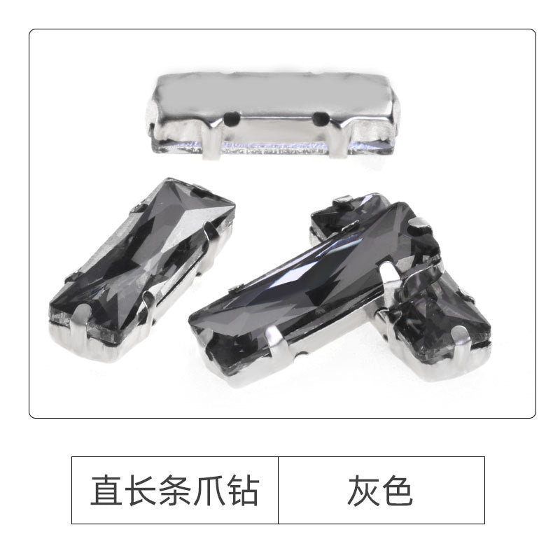 Xichuan Straight Long Claw Rhinestone Glass Hand-Stitched Diamond DIY Accessories Shoe Bag Handmade Materials White K with Claw Diamond