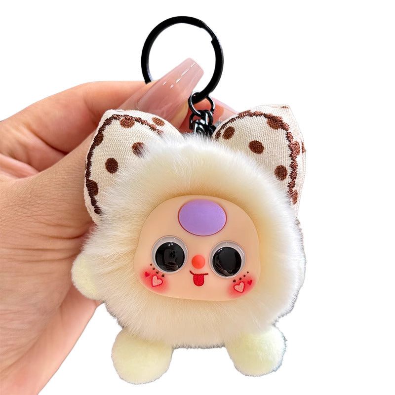 Imitation otter rabbit fur bow, small briquettes, car keychain pendants, exquisite dolls, cartoon dolls, school bags, bag ornaments