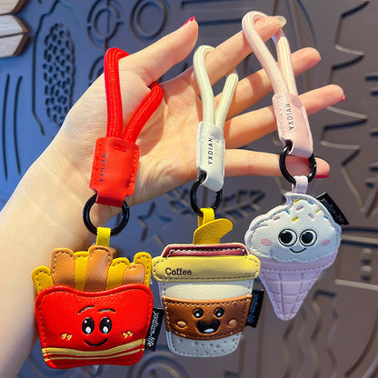 Creative PU Leather Gourmet Keychain Pendant Cute Couple Car Keychain Bag Pendant Small Gift Wholesale