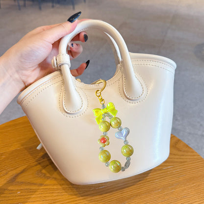 DIY colorful love bow beaded mobile phone chain small pendant couple simple car bag keychain pendant