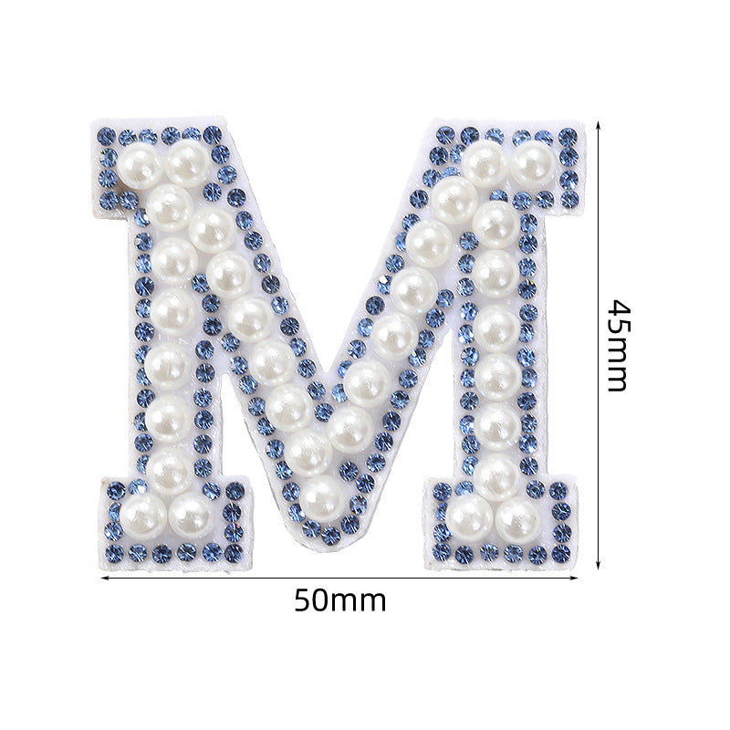 Blue diamond seamless adhesive 26 English letters for clothing and makeup bag decoration, non-woven fabric patch, adhesive backing