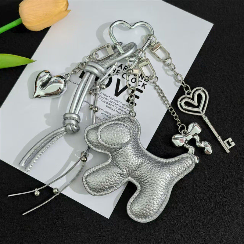 Cross-border explosive cartoon leather puppy bag hanging mobile phone case keychain creative lanyard PU leather couple DIY accessories