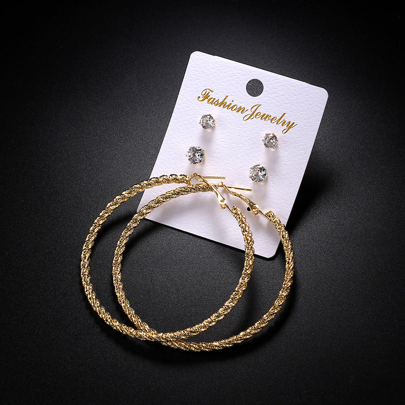 2-4-6-8-10cm oversized earrings exaggerated earrings european and american round rhinestone geometric hoop earrings for women cross-border