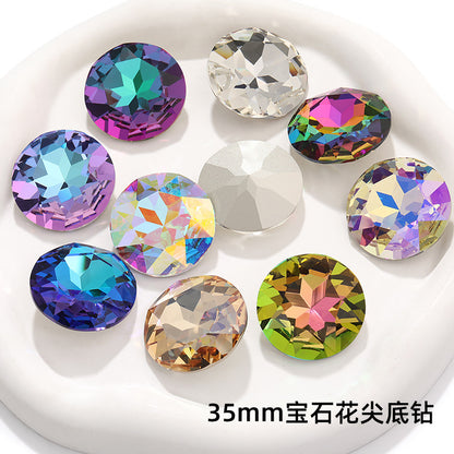 Cross-border electroplated high-end K9 gemstone flower 35mm round pointed base crystal glass diamond - clothing DIY accessory