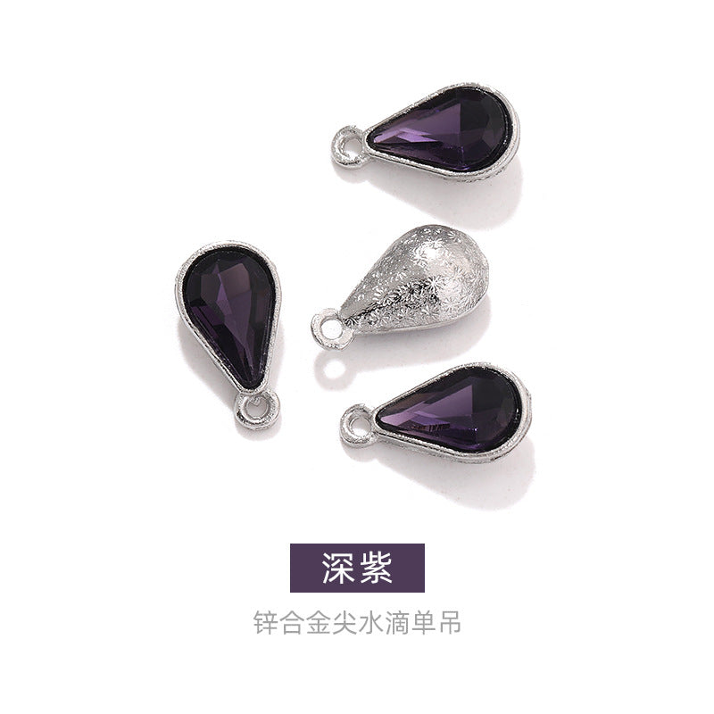 Zinc alloy pointed waterdrop pendant, crystal glass diamond DIY jewelry, earrings with diamond, single hanging glass waterdrop rhinestone