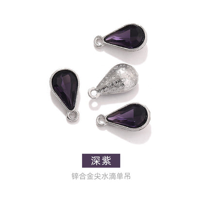 Zinc alloy pointed waterdrop pendant, crystal glass diamond DIY jewelry, earrings with diamond, single hanging glass waterdrop rhinestone