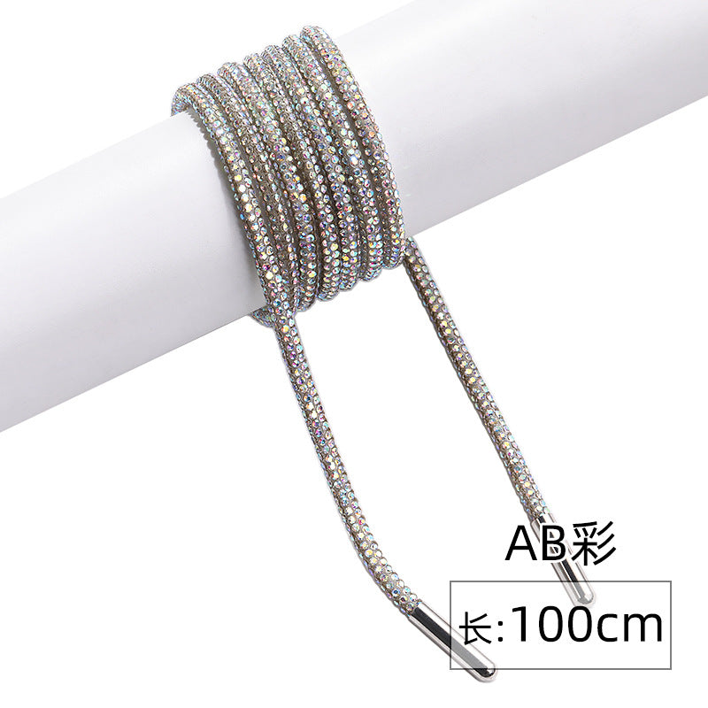 Crystal cord, drill rope, full diamond, ultra-glitter round soft tube, 6-row drill rope, coat strap, hat strap, shoelace, bag and pants strap, DIY accessory for accessories