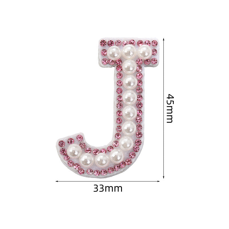 Pink rhinestone pearl letter stickers for clothing DIY, luggage accessories, decorative fabric stickers, 26 English letters hat stickers