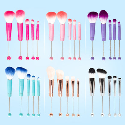 New 5 Pcs DIY Beaded Metal Handle Makeup Brush Set - Contour Concealer Eyeshadow Eyebrow Brush Wholesale