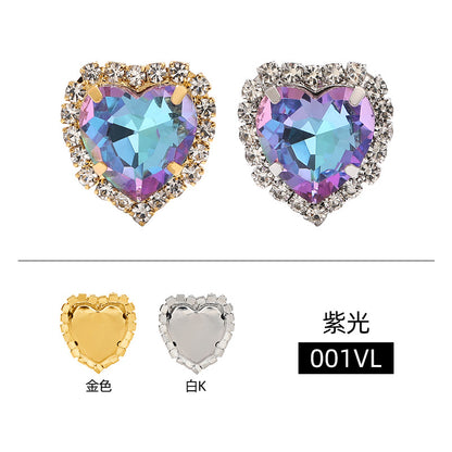 Heart crystal clasp electroplated peach heart trim crystal clasp crystal glass DIY hand-sewn rhinestone wedding dress clothing, shoes, bags