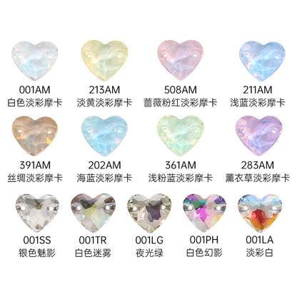 K9 mocha flat-bottom flat-bottom hand-stitched rhinestone plump peach heart crystal double-hole heart diamond bridal dress accessories