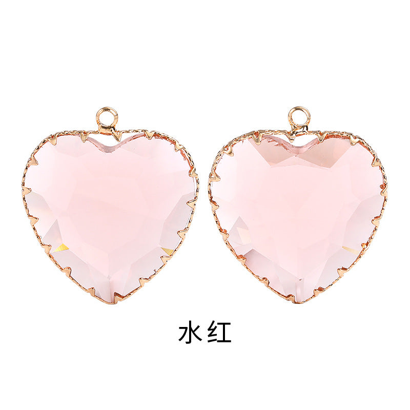 Heart-shaped single pendant gold flower claw glass diamond pendant necklace clothing accessory heart-shaped gold edged peach blossom claw pendant