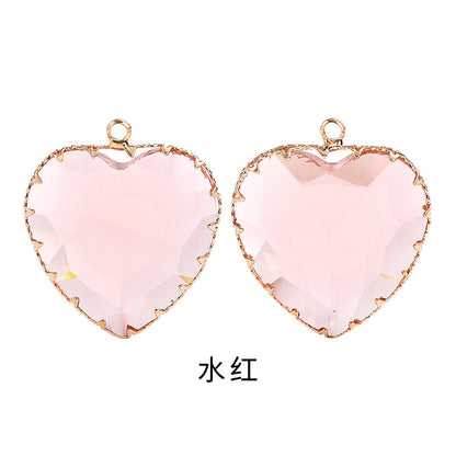Heart-shaped single pendant gold flower claw glass diamond pendant necklace clothing accessory heart-shaped gold edged peach blossom claw pendant