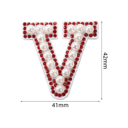 Red diamond 26-letter fabric patch set, hot-flung colored letter patch patch, clothing bag with diamond-embedded fabric patch