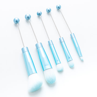 New 5 Pcs DIY Beaded Metal Handle Makeup Brush Set - Contour Concealer Eyeshadow Eyebrow Brush Wholesale