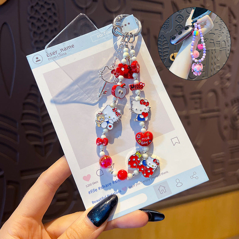 Creative DIY alloy KT cat beaded mobile phone chain pendant couple car keychain bag pendant doll accessories