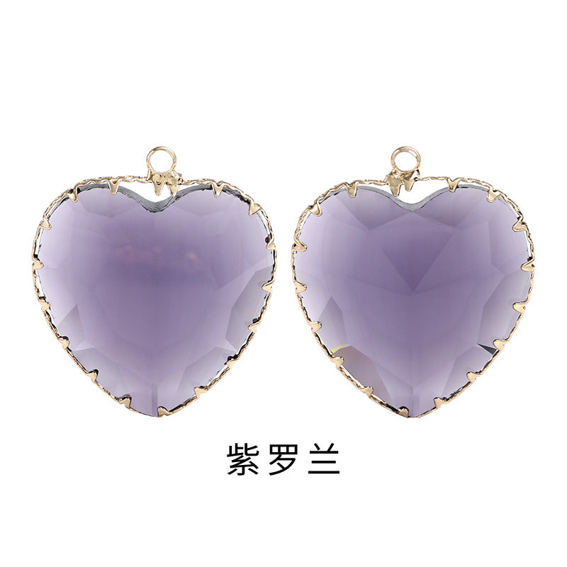Heart-shaped single pendant gold flower claw glass diamond pendant necklace clothing accessory heart-shaped gold edged peach blossom claw pendant