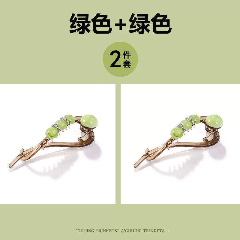 High-end and elegant beaded twisted clip, rhinestone hair clip for women, no poking at the back of the head, updo claw clip, versatile flat-head clip