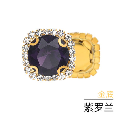 Gemstone flower edge claw drill with perforated holes, hand-sewn diamond, thickened gold base for clothing decoration accessories, gemstone flower crystal buckle