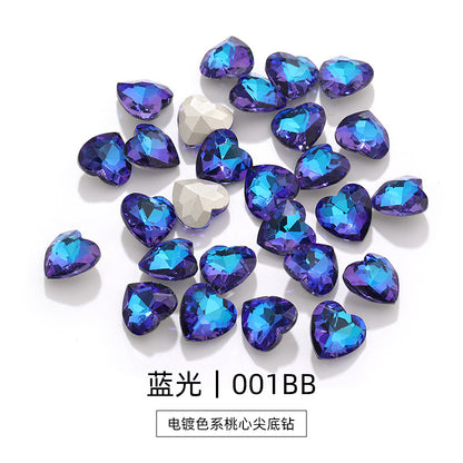 Love electroplating color peach heart pointed bottom diamond multi-color love crystal glass diamond wedding dress clothing shoe bag DIY accessories