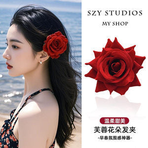 Flower hairpin female hottie photo headgear retro super fairy atmosphere blue beautiful new Chinese side clip hair accessories