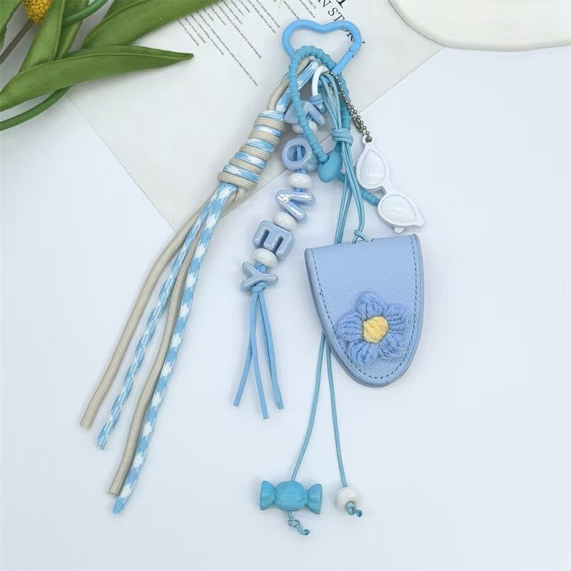 Dopamine flower miu tie bag hanging girl's heart color braided rope bag bag pendant creative car keychain versatile