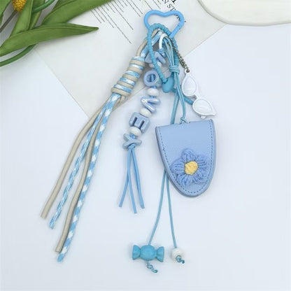 Dopamine flower miu tie bag hanging girl's heart color braided rope bag bag pendant creative car keychain versatile