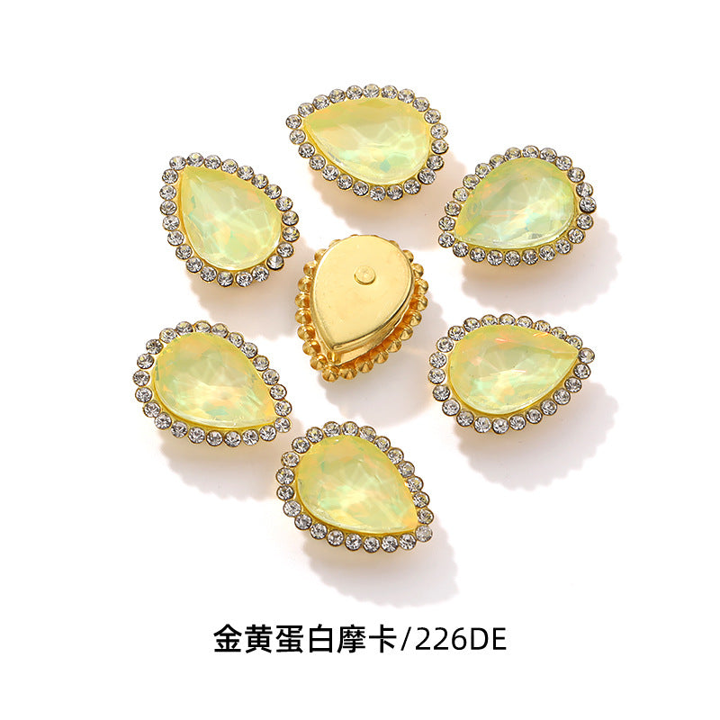 Double-layer waterdrop sunflower flower flower plate diamond buckle, hand-stitched rhinestone, thickened gold holder, glass diamond, clothing, shoes, bags, DIY accessories
