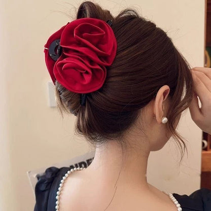French retro satin rose grab clip women 2025 new hairpin elegant temperament versatile headgear broken hair bangs
