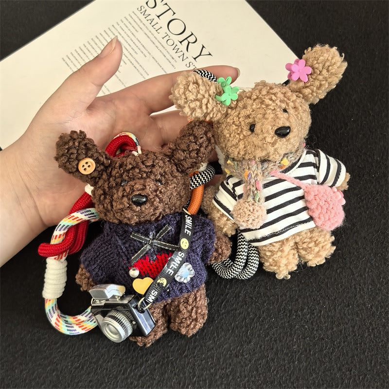 Korean version of handmade cute and colorful puppy bag pendant school bag ornament cute doll keychain mobile phone rope doll