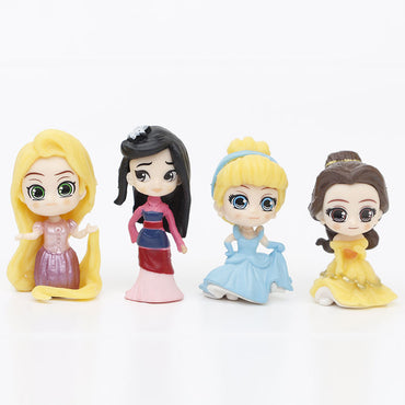 Cross-border 7 Q version princess figurines Snow White Mermaid Mulan Cinderella toy doll model ornaments