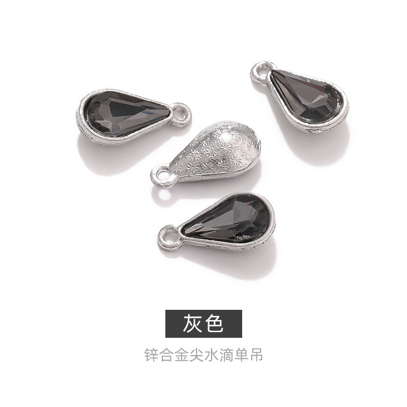 Zinc alloy pointed waterdrop pendant, crystal glass diamond DIY jewelry, earrings with diamond, single hanging glass waterdrop rhinestone
